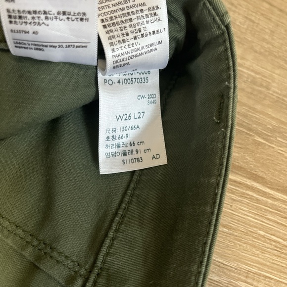 Levis High Waist Straight Leg Utility Pants Olive Green W26 L27 Surplus Chino - Picture 4 of 16